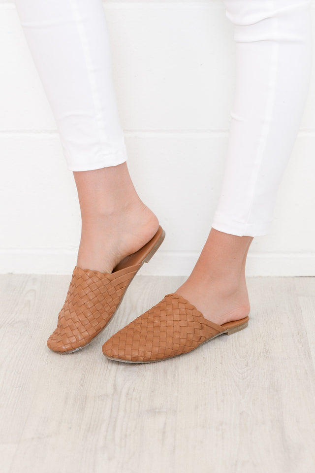 Barland Tan Woven Leather Mule