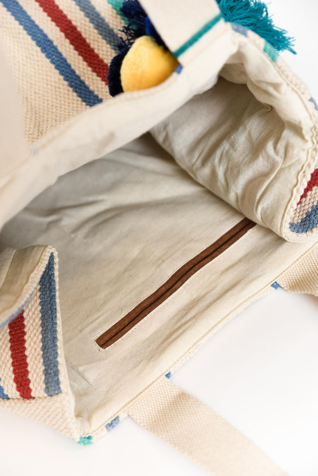 Beaumont Natural Stripe Tassel Tote Bag image 3