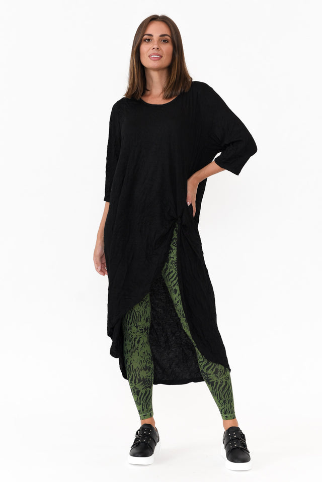 Black Crinkle Cotton Asymmetric Tunic