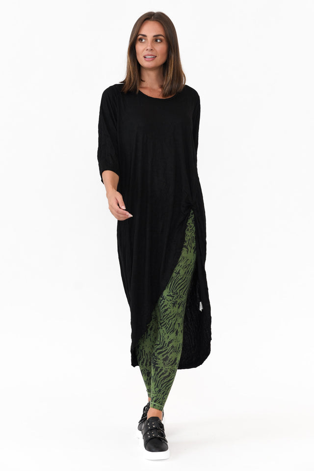 Black Crinkle Cotton Asymmetric Tunic
