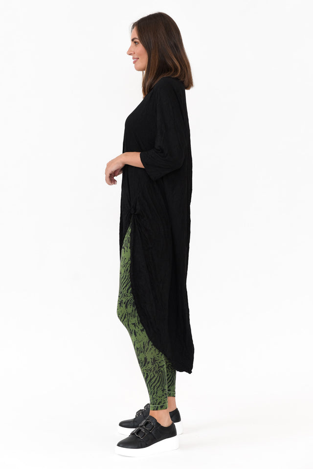 Black Crinkle Cotton Asymmetric Tunic