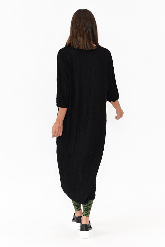 Black Crinkle Cotton Asymmetric Tunic