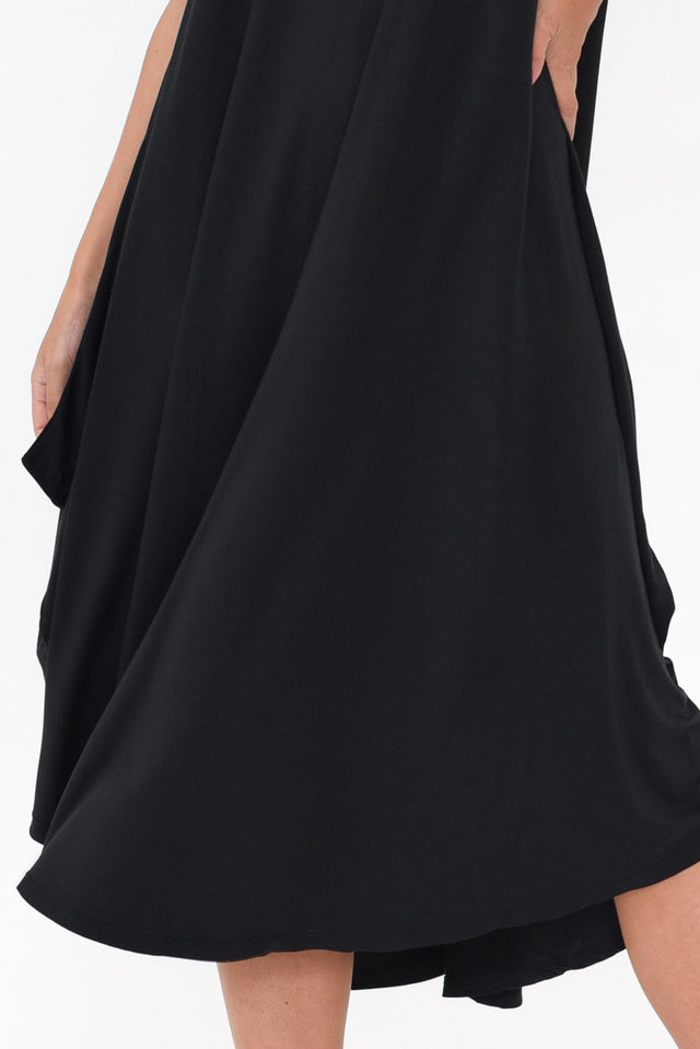 Black Micro Modal Sleeveless Tri Drape Dress