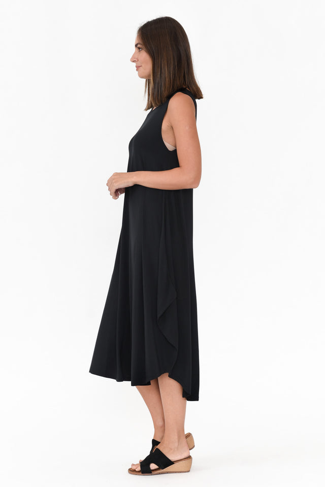 Black Micro Modal Sleeveless Tri Drape Dress