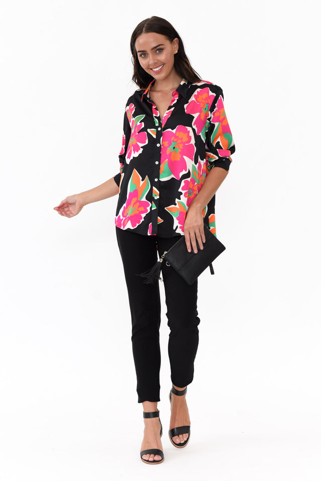 Brielle Black Flower Collared Shirt