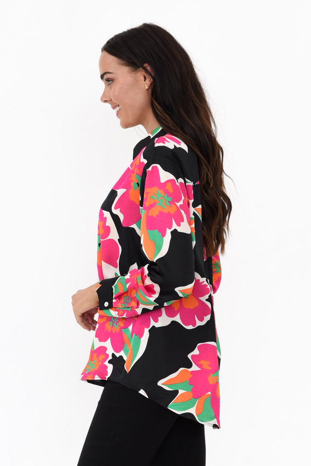 Brielle Black Flower Collared Shirt