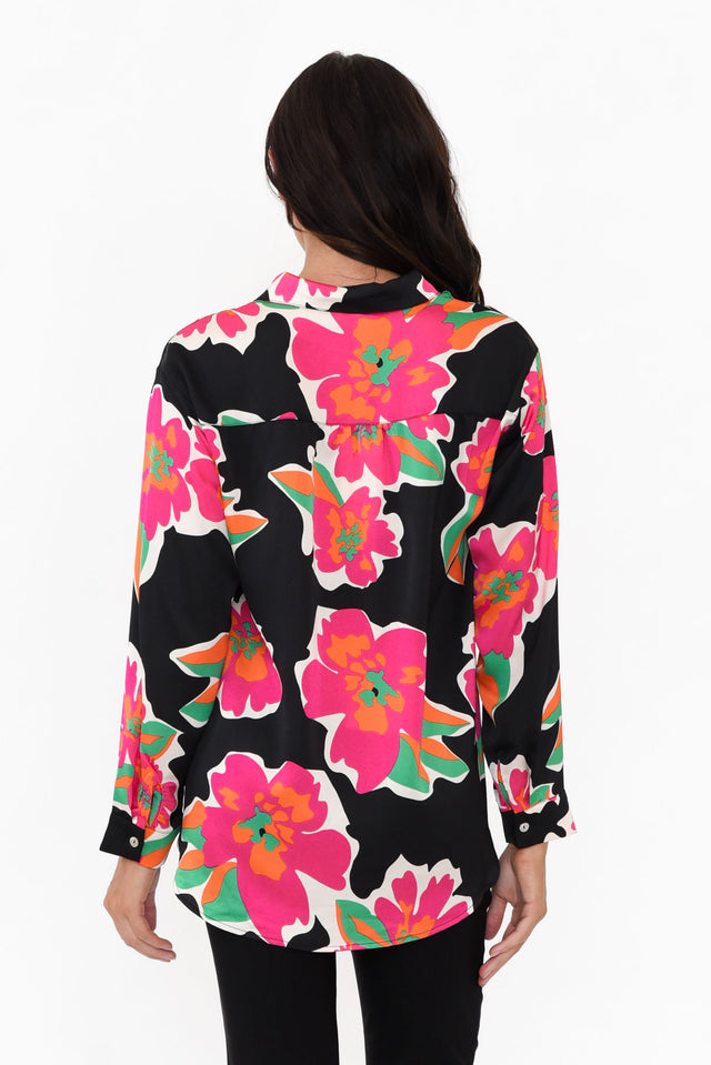 Brielle Black Flower Collared Shirt