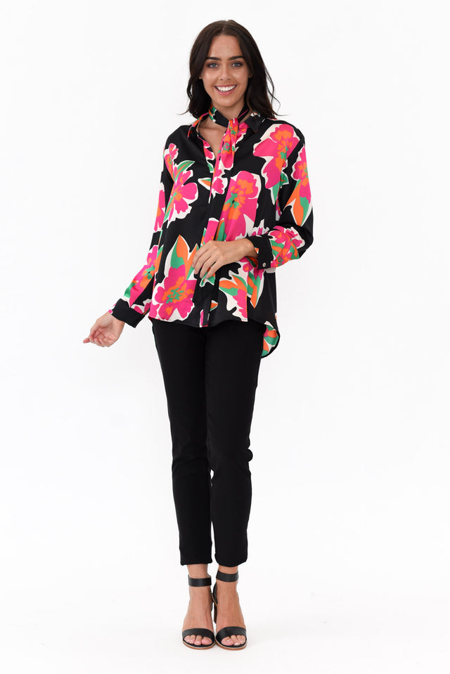 Brielle Black Flower Collared Shirt