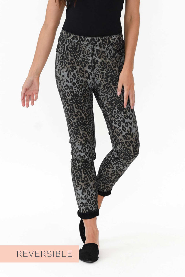 Brody Black Leopard Reversible Stretch Pant  