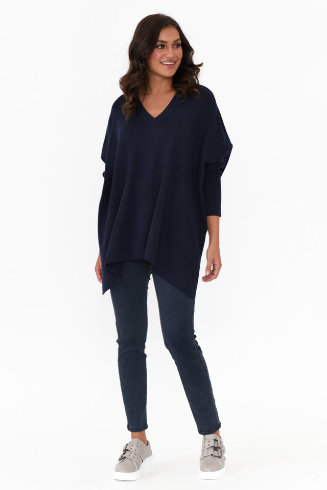 Caroline Navy Wool Blend Draped Jumper