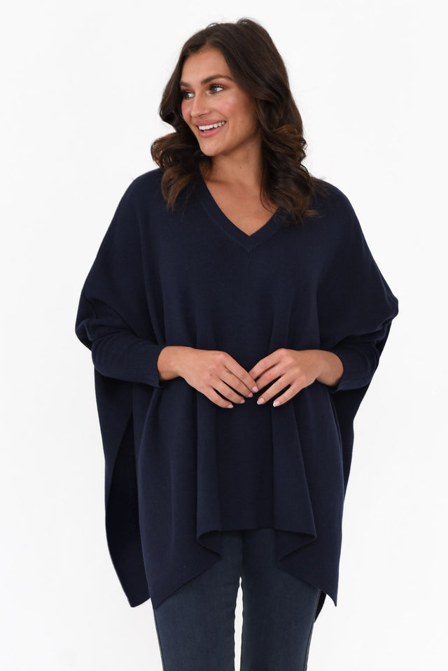 Caroline Navy Wool Blend Draped Jumper