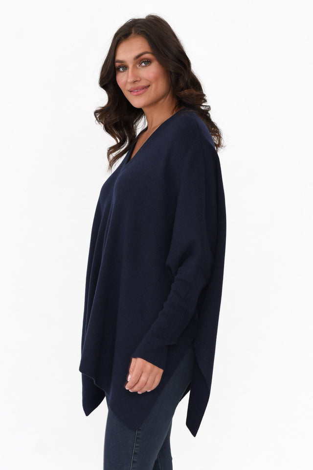 Caroline Navy Wool Blend Draped Jumper