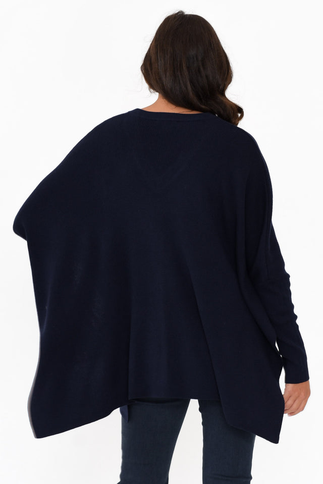 Caroline Navy Wool Blend Draped Jumper