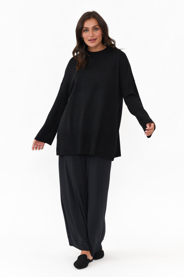 Collins Black Wool Blend Split Hem Jumper
