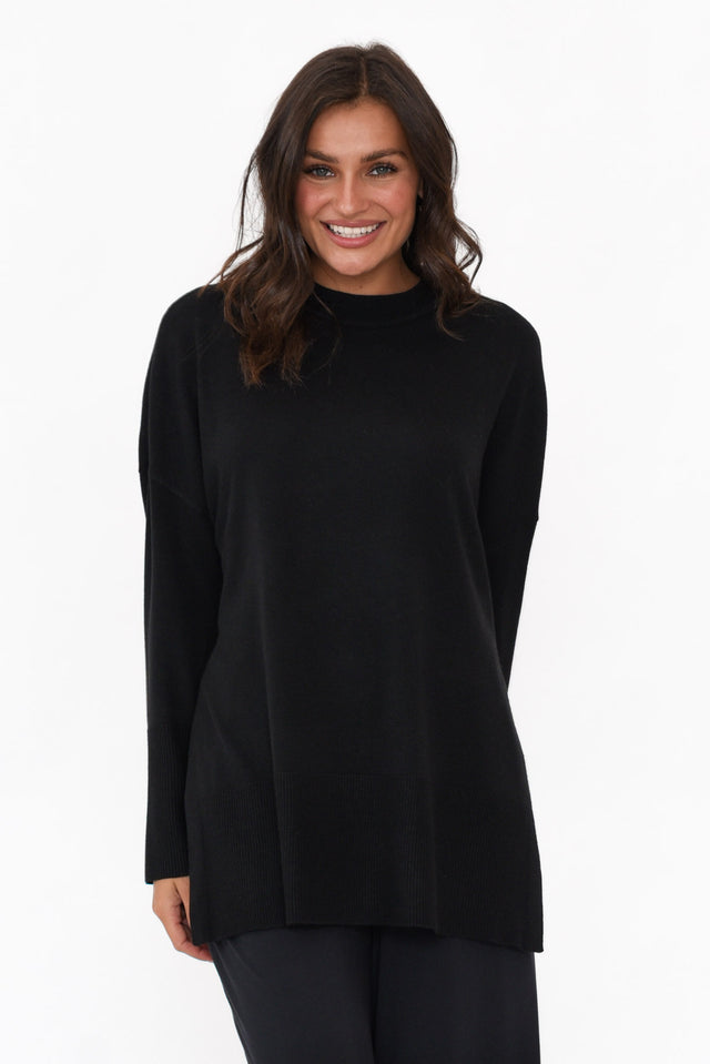 Collins Black Wool Blend Split Hem Jumper