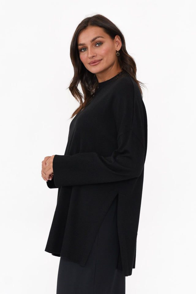 Collins Black Wool Blend Split Hem Jumper
