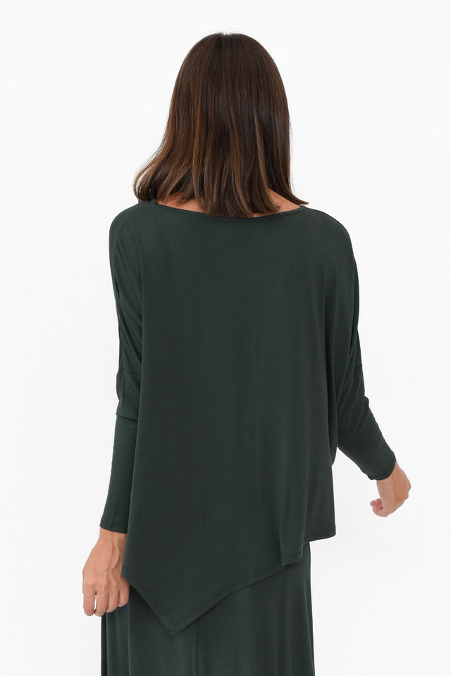 Dark Green Bamboo Relaxed Boatneck Top image 4