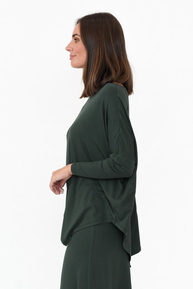 Dark Green Bamboo Relaxed Boatneck Top image 3