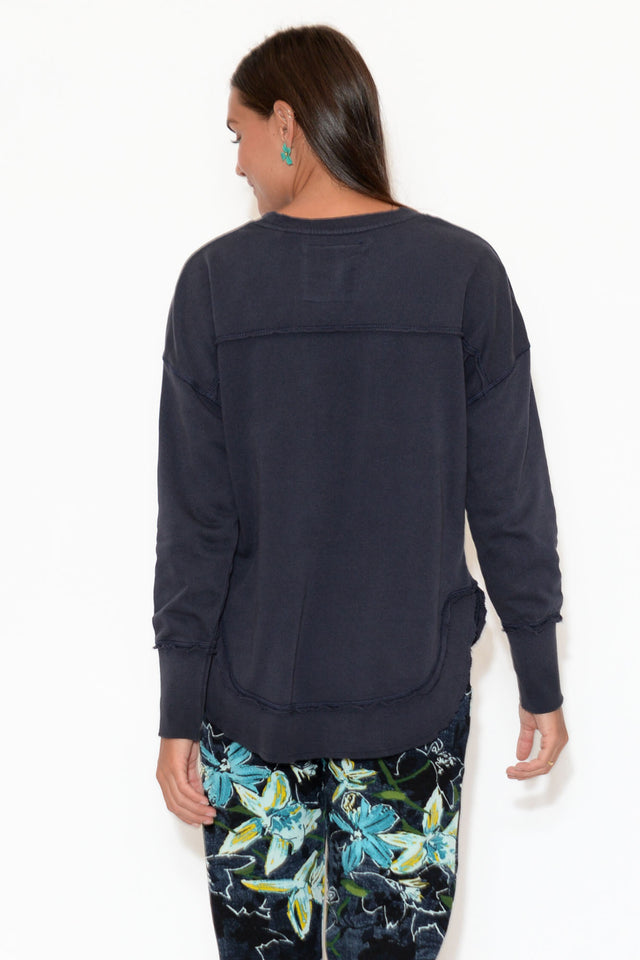 Delilah Navy Cotton Crewneck Sweatshirt image 4