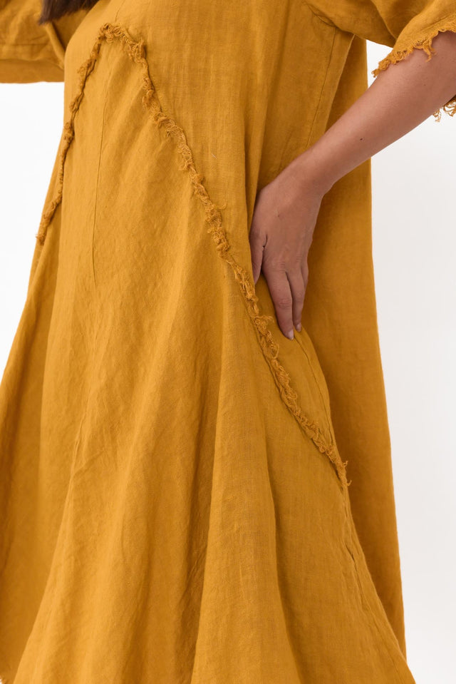 Desmond Mustard Linen Frayed Dress
