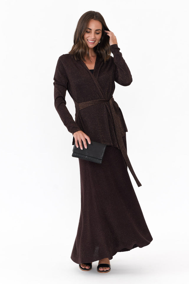 Domenica Brown Knit Tie Waist Cardigan