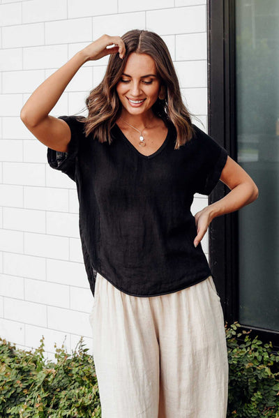 Dorian Black Linen Cotton Top
