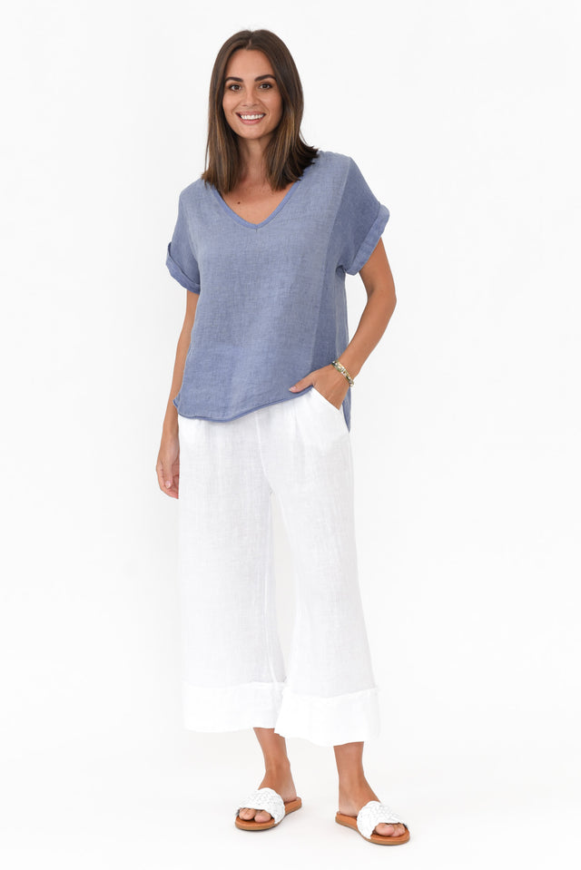 Dorian Steel Linen Cotton Top,Brunette model,alt text|model:MJ image 2