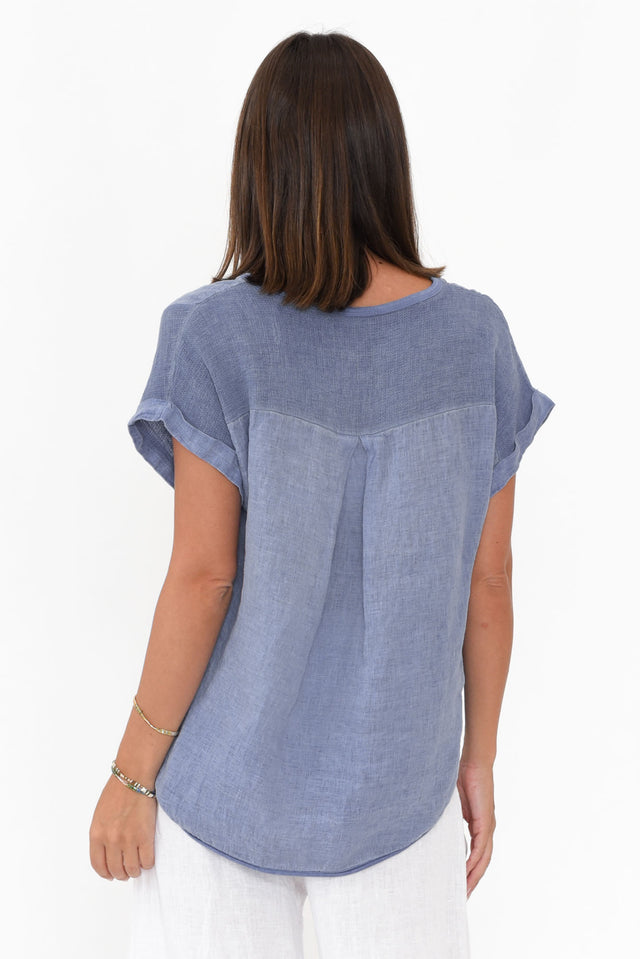 Dorian Steel Linen Cotton Top,Brunette model,alt text|model:MJ image 4