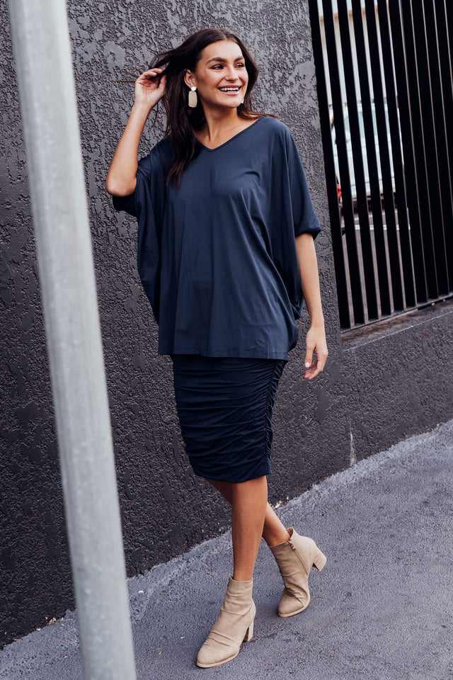 Emory Navy Bamboo Hi Lo Batwing Top