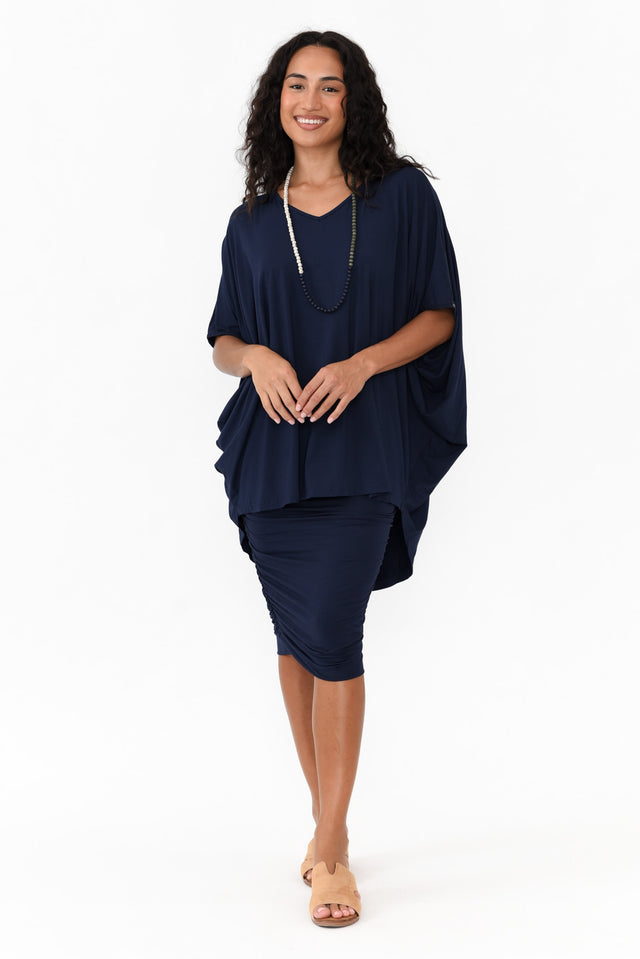 Emory Navy Bamboo Hi Lo Batwing Top