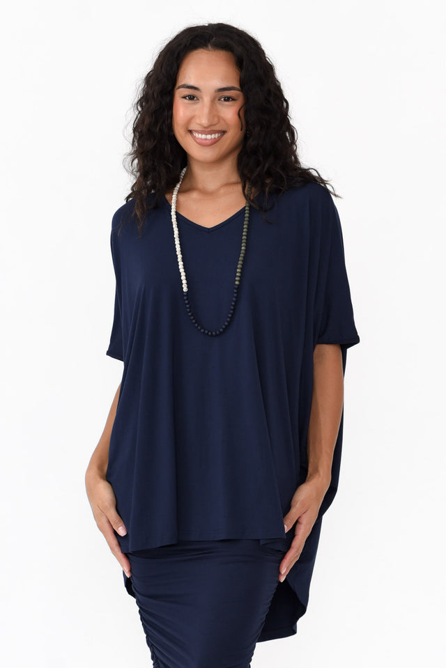 Emory Navy Bamboo Hi Lo Batwing Top