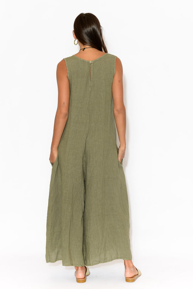 Fay Khaki Linen Jumpsuit