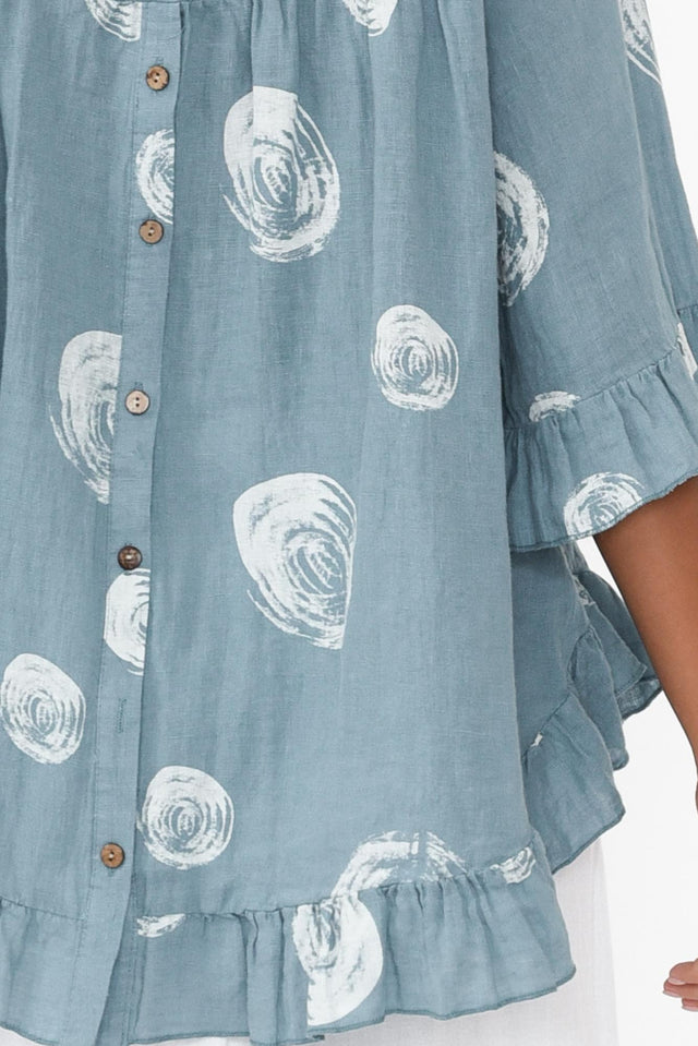 Fitzgerald Blue Spot Linen Frill Top