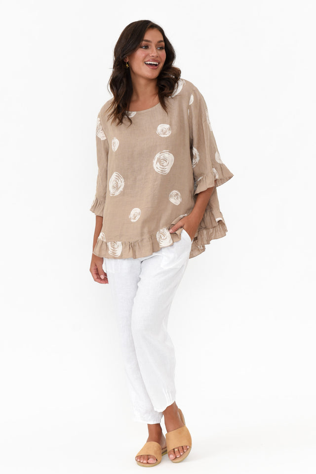 Fitzgerald Natural Spot Linen Frill Top