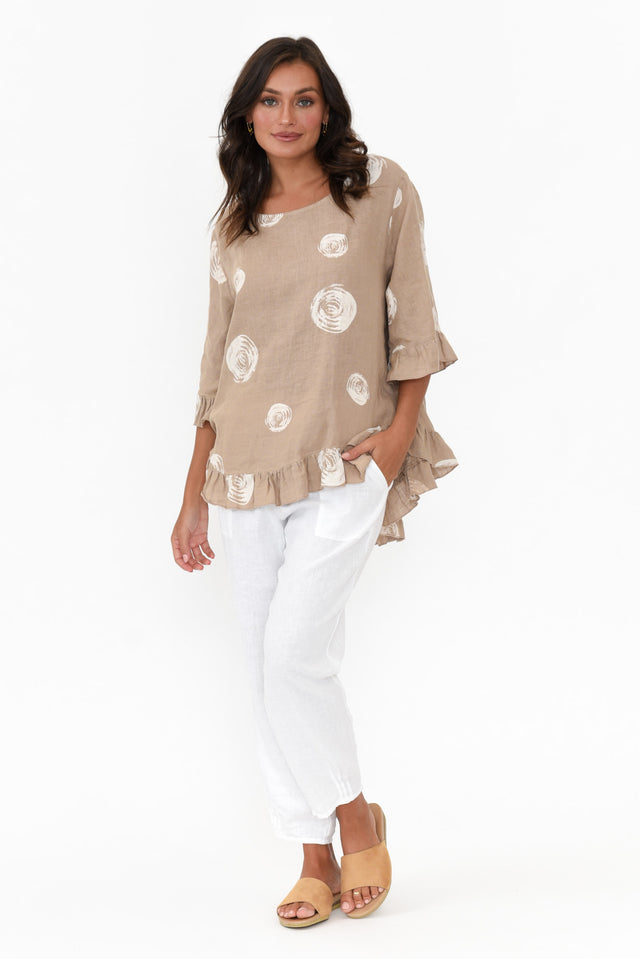 Fitzgerald Natural Spot Linen Frill Top
