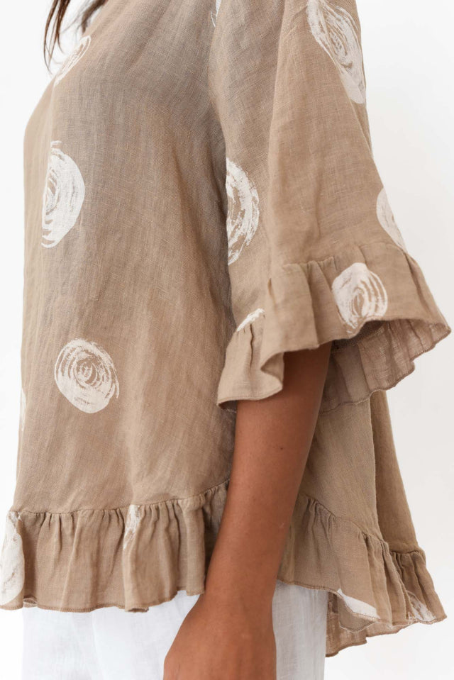 Fitzgerald Natural Spot Linen Frill Top