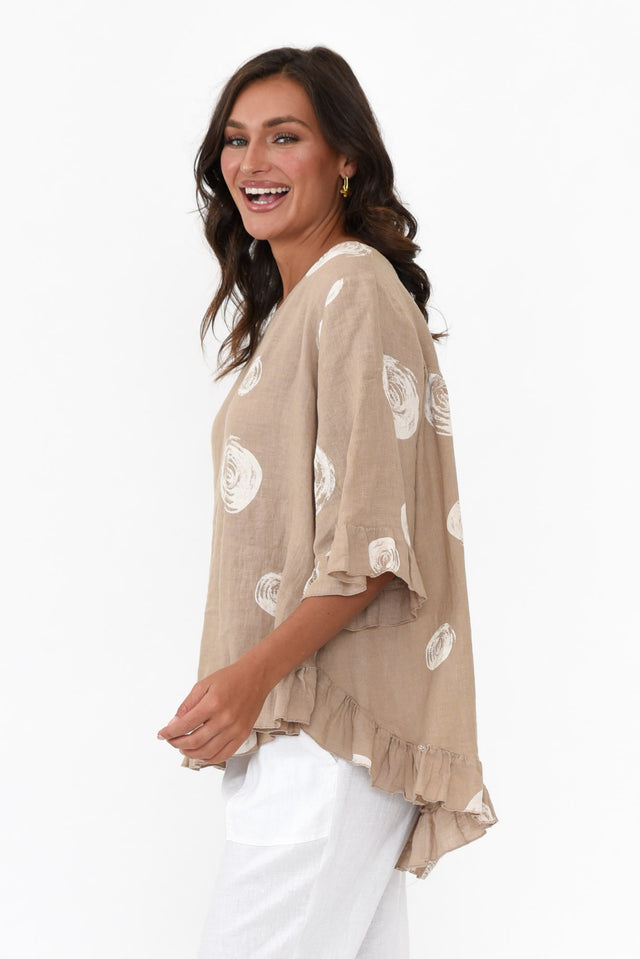 Fitzgerald Natural Spot Linen Frill Top