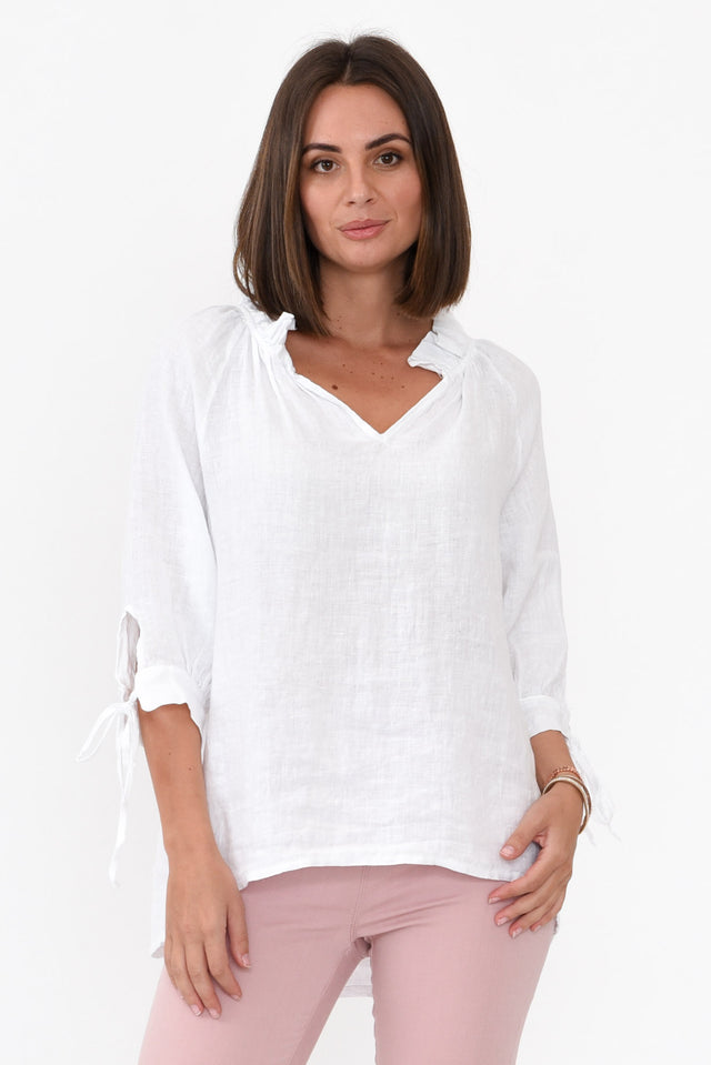Francisco White Linen Frill Top
