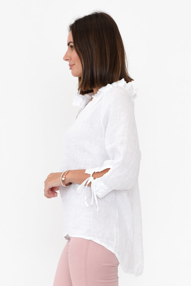 Francisco White Linen Frill Top