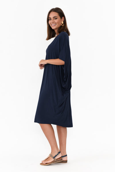 Freya Navy Bamboo Batwing Dress - Blue Bungalow