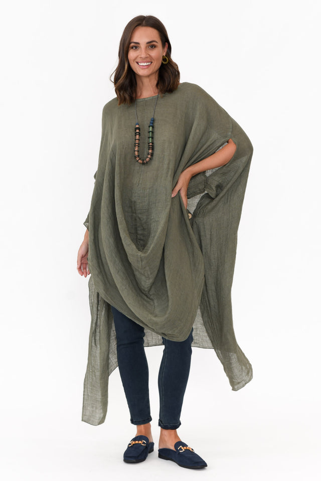 Genesia Khaki Linen Kaftan Tunic
