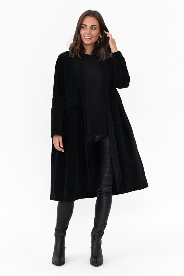 Genevieve Black Velvet Coat   alt text|model: MJ;wearing:One Size