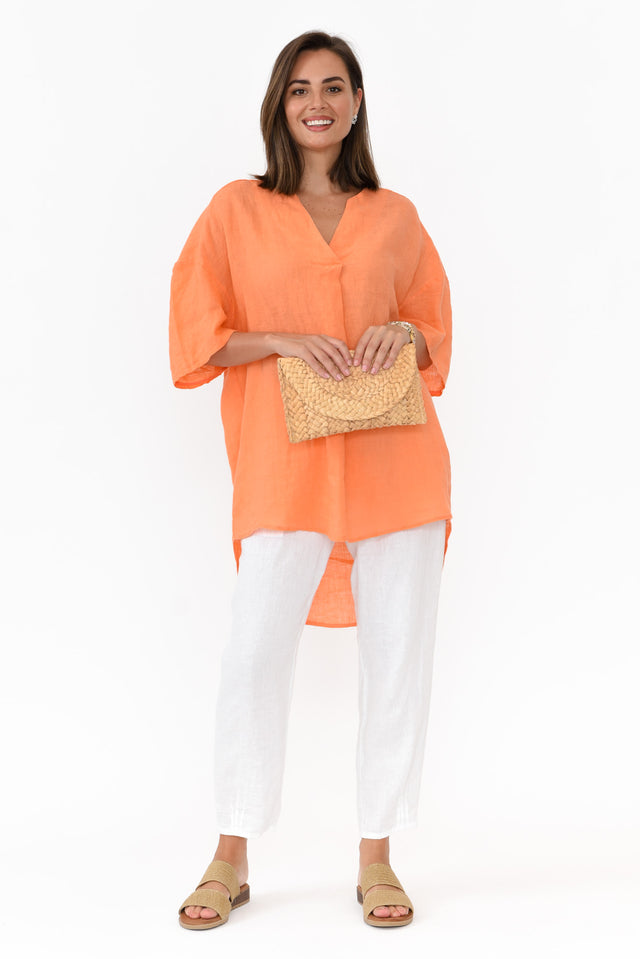 Holland Orange Linen V Neck Tunic image 6