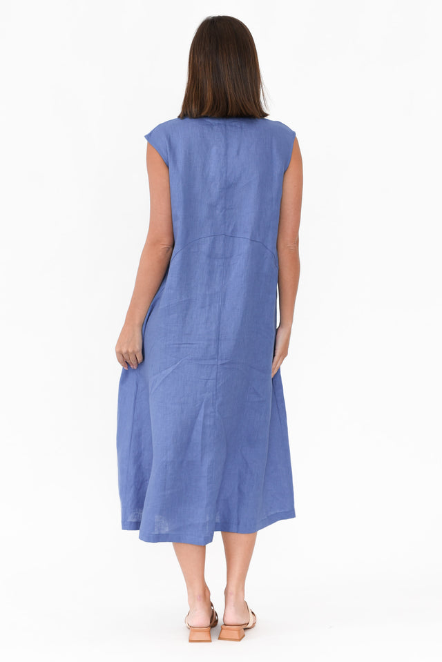Jaden Blue V Flange Linen Dress
