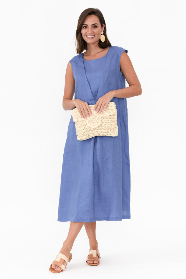 Jaden Blue V Flange Linen Dress
