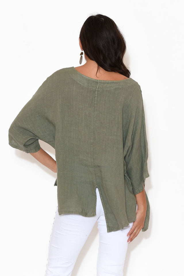 Kara Khaki Linen Top