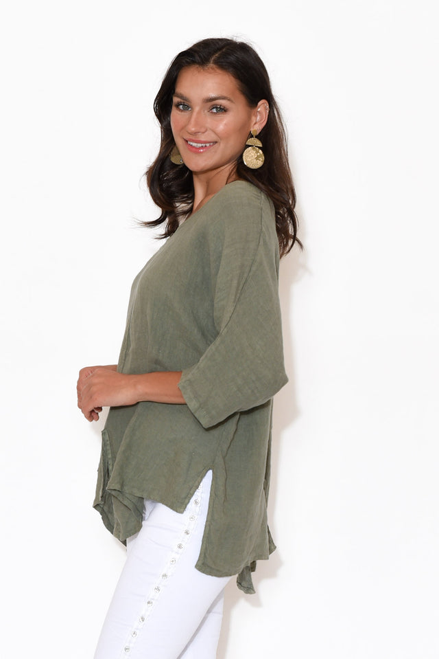 Kara Khaki Linen Top