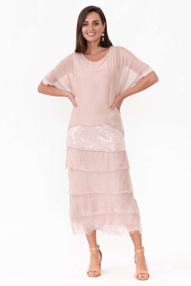 Katerina Blush Sequin Silk Overlay Maxi Dress