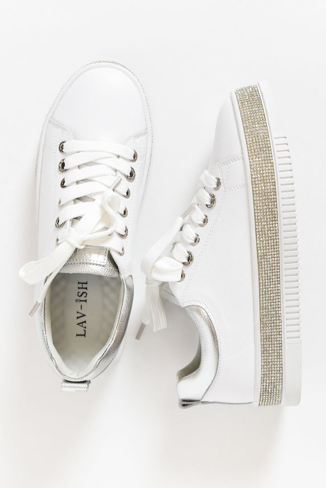 Lange White Leather Diamante Sneaker