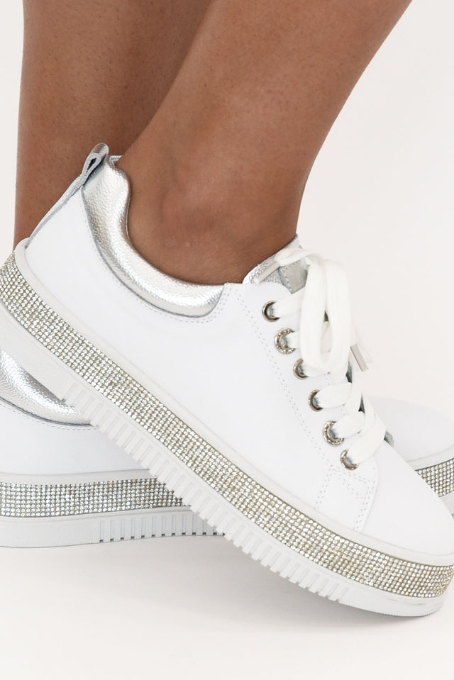 Lange White Leather Diamante Sneaker